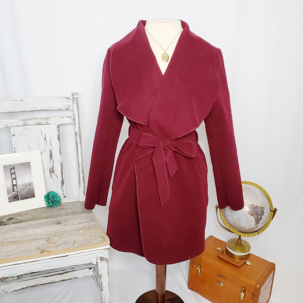 Forever 21 Burgundy Tie Waist Shawl Collar Jacket Coat Medium NWOT